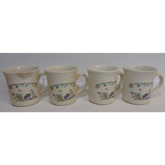 4 Pfaltzgraff Apple Valley Coffee Cup Tree Butterfly Rabbit Farmer Garden Vintag - Picture 1 of 12